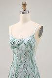 Green Bodycon Esparguete Correias Frisado Homecoming Dress com Sequins