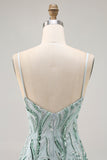 Green Bodycon Esparguete Correias Frisado Homecoming Dress com Sequins
