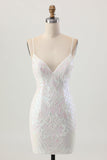 Sparkly White Bodycon Backless Sequin Vestido Curto Homecoming