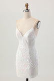 Sparkly White Bodycon Backless Sequin Vestido Curto Homecoming