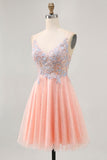 Blush A Line Sequins Appliqued Vestido Curto Homecoming