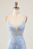 Bodycon azul claro Sequins floral Homecoming vestido com apliques