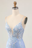 Bodycon azul claro Sequins floral Homecoming vestido com apliques