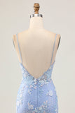 Bodycon azul claro Sequins floral Homecoming vestido com apliques