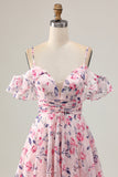 Rosa Floral Uma Linha Ombro Frio Short Homecoming Dress