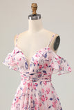 Rosa Floral Uma Linha Ombro Frio Short Homecoming Dress