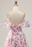 Rosa Floral Uma Linha Ombro Frio Short Homecoming Dress