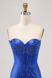 Strapless Royal Blue Frisado Bodycon Vestido Curto Homecoming
