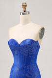 Strapless Royal Blue Frisado Bodycon Vestido Curto Homecoming