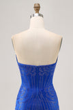 Strapless Royal Blue Frisado Bodycon Vestido Curto Homecoming
