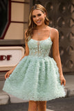 Sage Green A-Line Corset Homecoming Vestido com Apliques