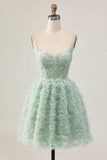 Sage Green A-Line Corset Homecoming Vestido com Apliques
