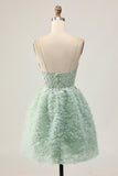 Sage Green A-Line Corset Homecoming Vestido com Apliques