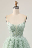 Sage Green A-Line Corset Homecoming Vestido com Apliques