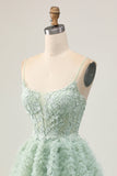 Sage Green A-Line Corset Homecoming Vestido com Apliques