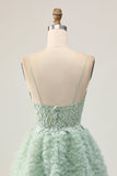 Sage Green A-Line Corset Homecoming Vestido com Apliques