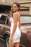 Sequins Floral Strapless Bodycon Vestido Branco Homecoming