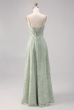 Sage Green Lace Corset Uma linha longo vestido de dama de honra