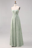 Sage Green Lace Corset Uma linha longo vestido de dama de honra