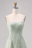 Sage Green Lace Corset Uma linha longo vestido de dama de honra