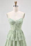 Vestido de Dama de Honor Comprido com Alças Finas e Estampado Floral de Verde Sálvia