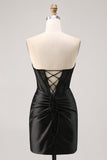 Espartilho Direto Bodycon Preto Mini Vestido Cocktail
