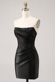 Espartilho Direto Bodycon Preto Mini Vestido Cocktail
