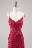 Brilhante Fuchsia Bodycon Espartilho Mini Vestido Cocktail