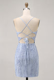 Sparkly Sequins Corset Cinza Azul Bodycon Vestido Curto Homecoming