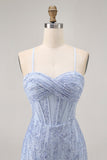 Sparkly Sequins Corset Cinza Azul Bodycon Vestido Curto Homecoming