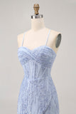 Sparkly Sequins Corset Cinza Azul Bodycon Vestido Curto Homecoming
