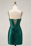 Espartilho Verde Escuro Bodycon Sequins Cetim Homecoming Dress