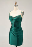 Espartilho Verde Escuro Bodycon Sequins Cetim Homecoming Dress