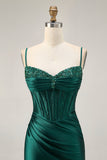 Espartilho Verde Escuro Bodycon Sequins Cetim Homecoming Dress