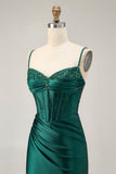 Espartilho Verde Escuro Bodycon Sequins Cetim Homecoming Dress