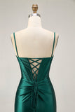 Espartilho Verde Escuro Bodycon Sequins Cetim Homecoming Dress