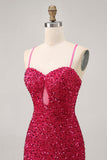 Sparkly Sequins Fuchsia Esparguete Correias Short Tight Homecoming Dress