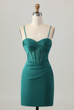 Espartilho verde escuro apertado curto cetim Homecoming Dress