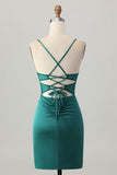 Espartilho verde escuro apertado curto cetim Homecoming Dress
