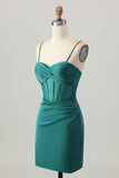 Espartilho verde escuro apertado curto cetim Homecoming Dress