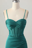Espartilho verde escuro apertado curto cetim Homecoming Dress