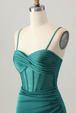 Espartilho verde escuro apertado curto cetim Homecoming Dress