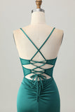 Espartilho verde escuro apertado curto cetim Homecoming Dress