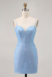 Blue Bodycon Strapless frisado vestido curto Homecoming