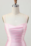 Blush Pink Bodycon Esparguete Correias Vestido Curto Homecoming com Renda Up Back