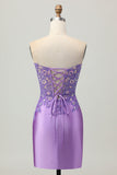 Sparkly Purple Bodycon Espartilho sem alças Ruched Sequins Short Homecoming Dress