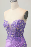 Sparkly Purple Bodycon Espartilho sem alças Ruched Sequins Short Homecoming Dress