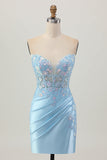 Sparkly Purple Bodycon Espartilho sem alças Ruched Sequins Short Homecoming Dress