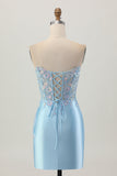 Sparkly Purple Bodycon Espartilho sem alças Ruched Sequins Short Homecoming Dress