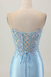 Bodycon azul claro espartilho sem alças Ruched Sequins Vestido Curto Homecoming